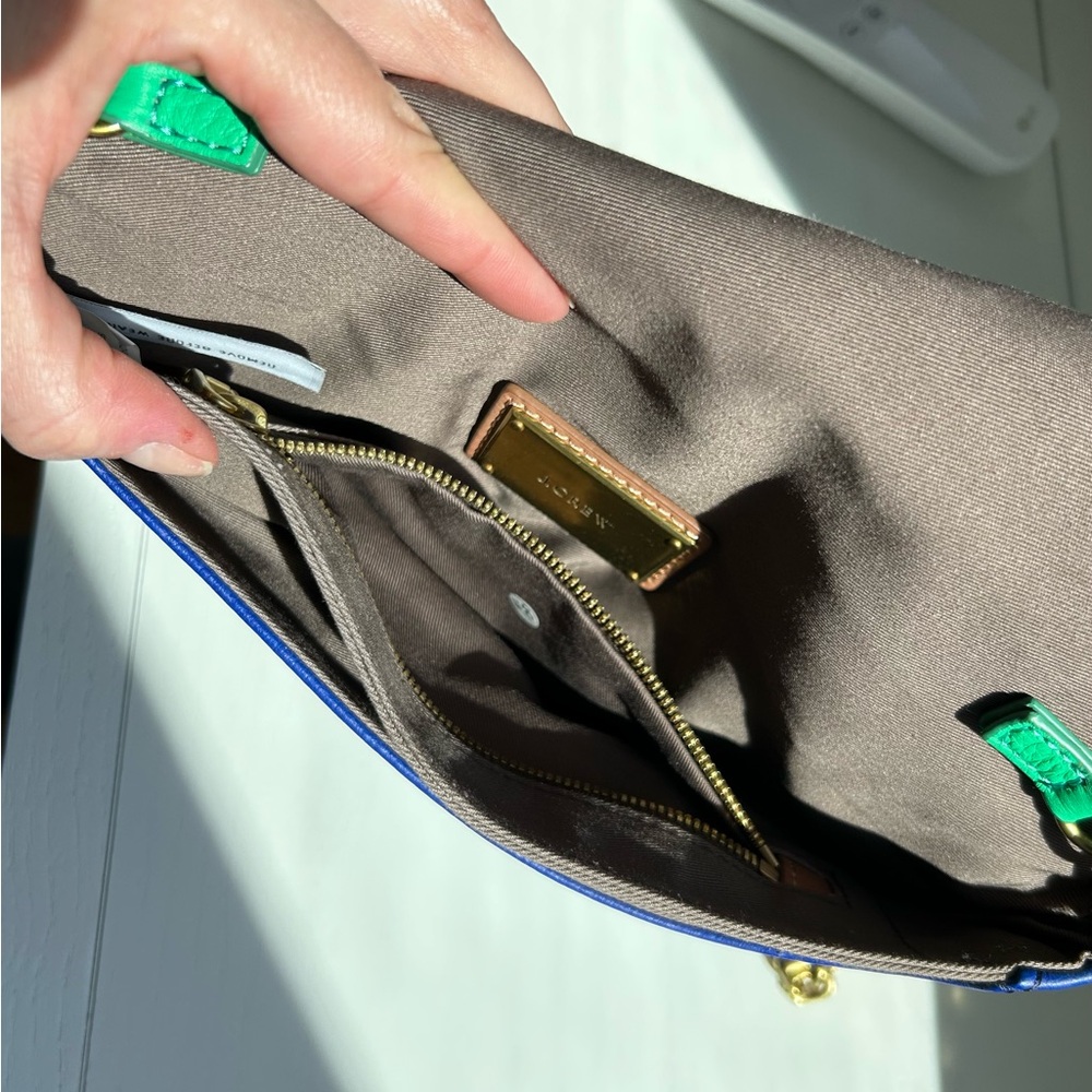 J. Crew leather bag- 10x6 Green and Blue Leather Chain Shoulder Bag - Picture 8 of 8